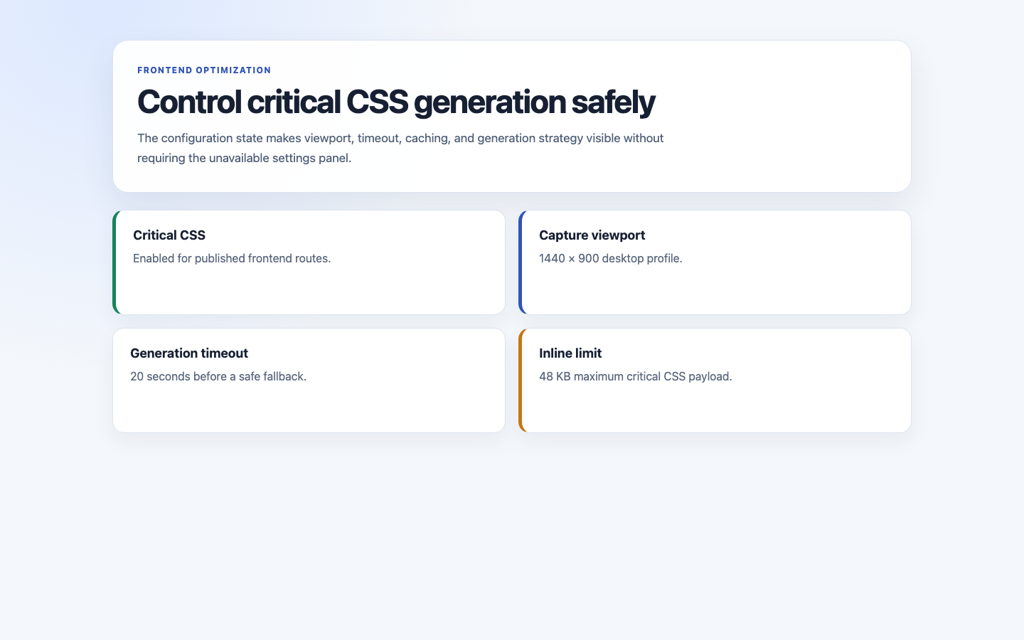 Frontend Optimizer Settings screenshot.