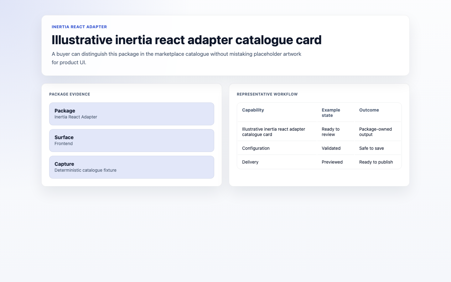 Inertia React Adapter Catalogue Preview screenshot.