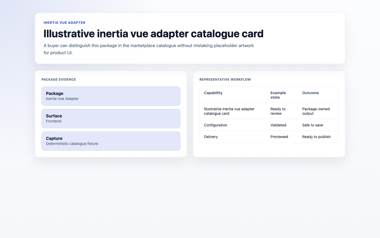 Inertia Vue Adapter Catalogue Preview screenshot.