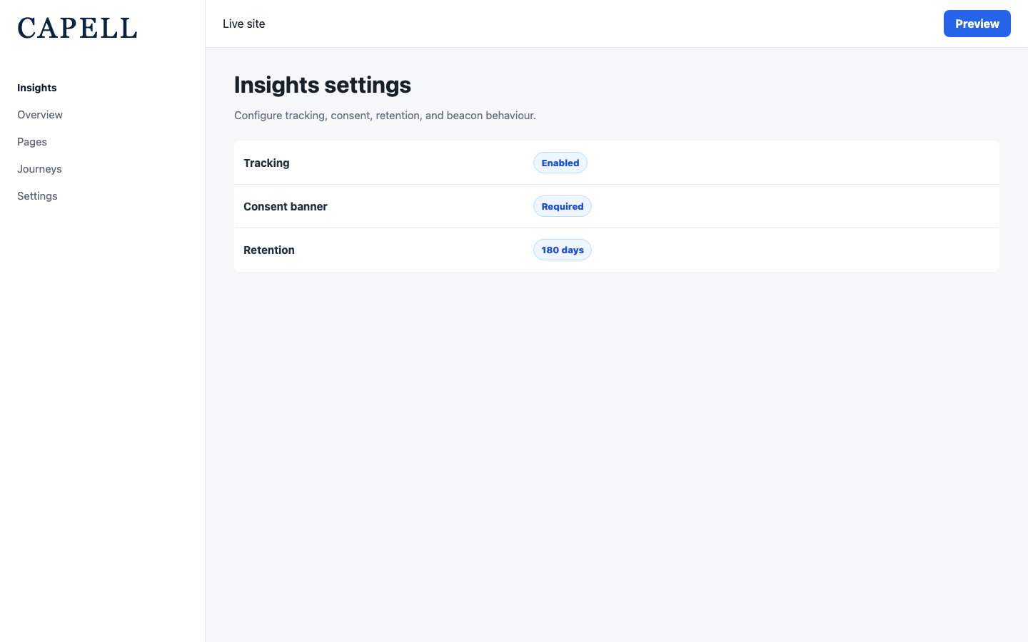 Insights settings screen