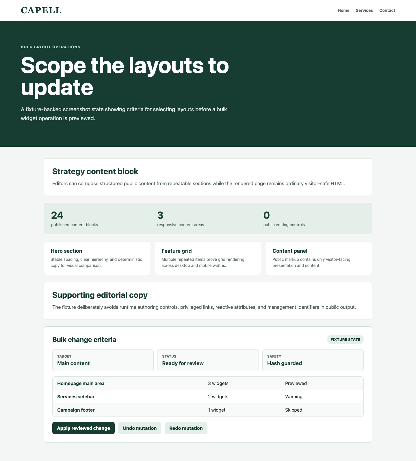 Layout Builder Bulk Change Criteria screenshot.