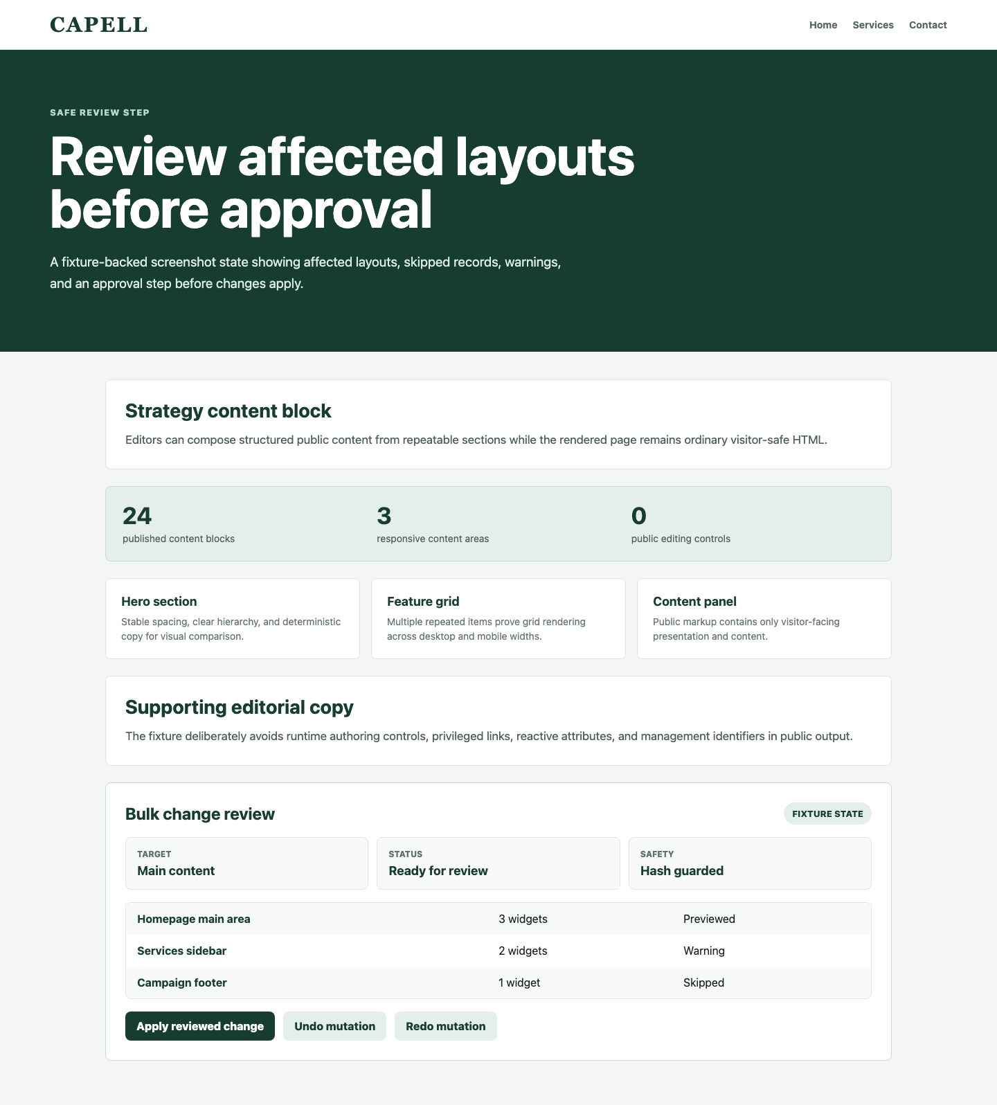 Layout Builder Bulk Change Review screenshot.