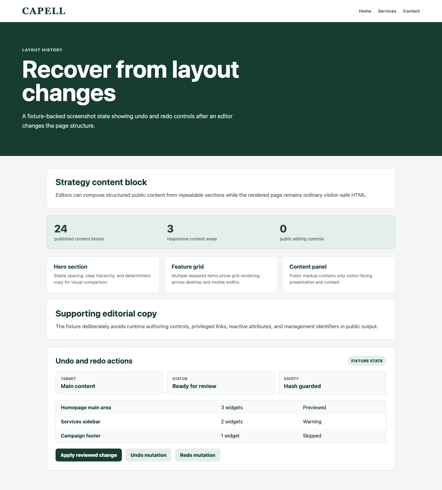 Layout Builder Undo Redo Actions screenshot.