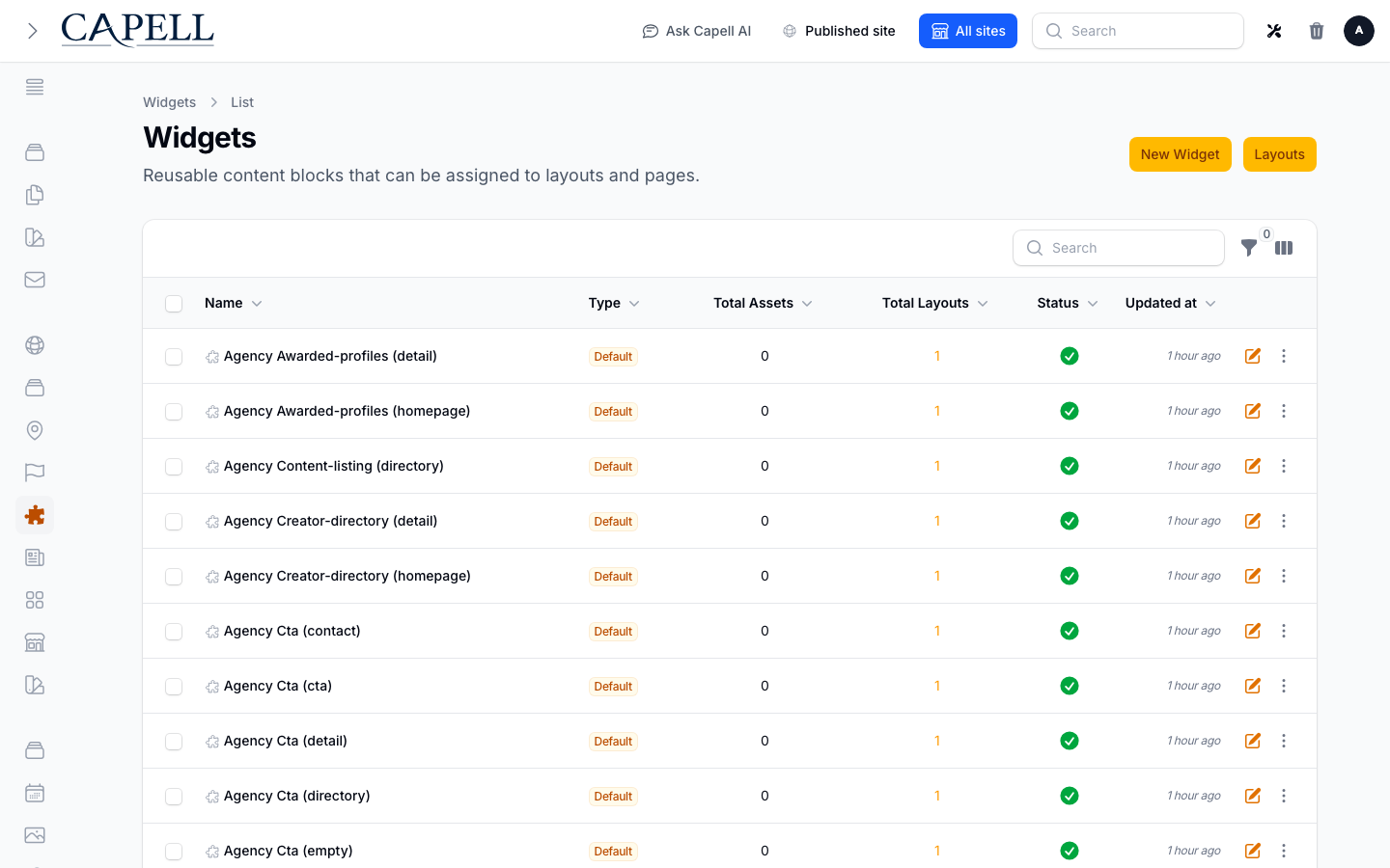 Layout Builder reusable Widgets admin index