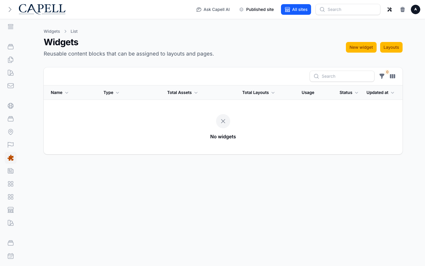 Layout Builder reusable Widgets admin index