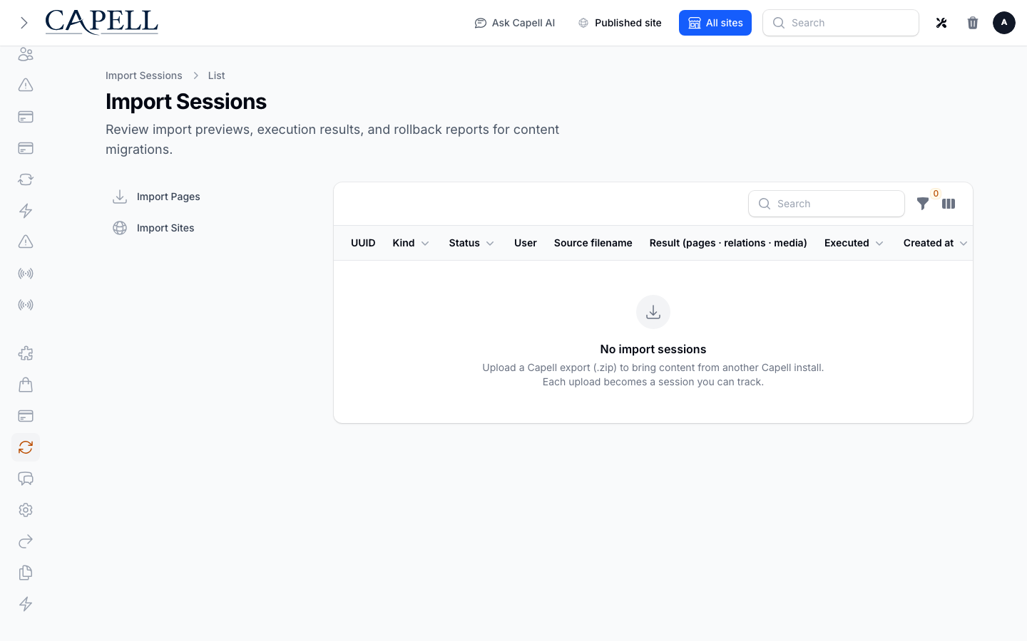 Migration Assistant import sessions index