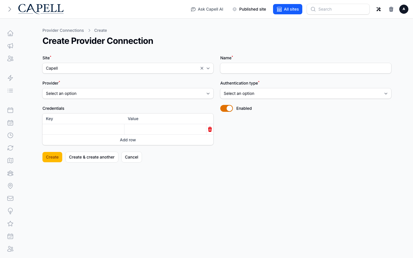 An operator configures a newsletter provider connection using demo-safe credentials.