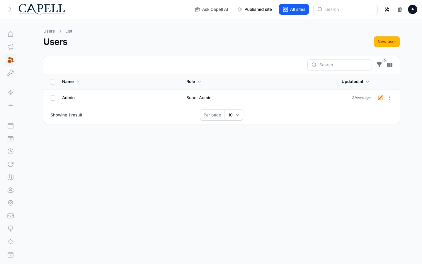 Users table with Password Policy status column