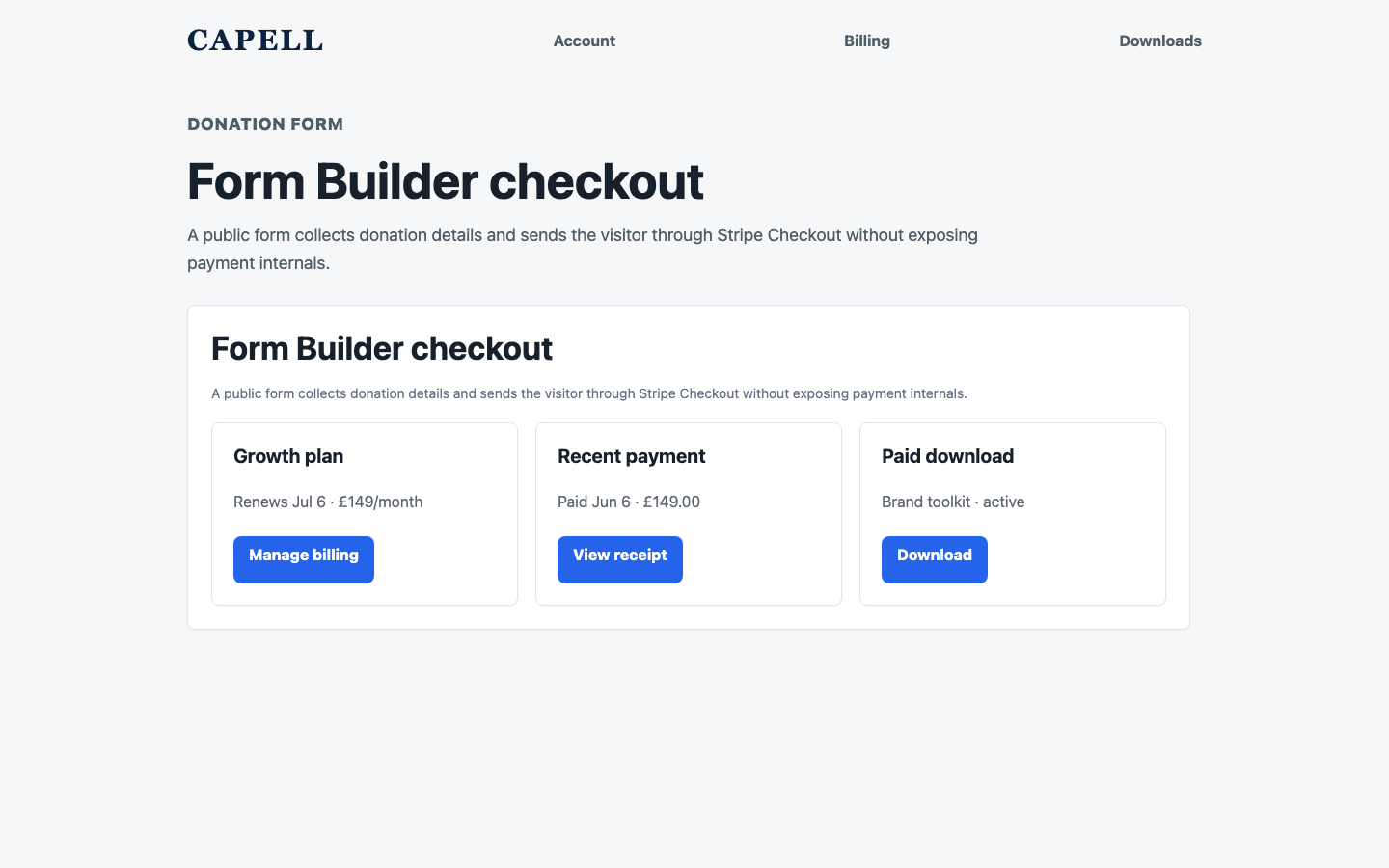 Public Form Builder payment checkout handoff view