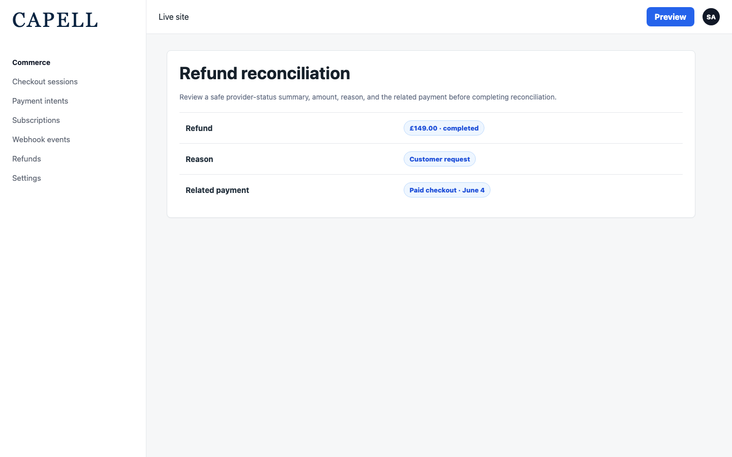 Payments Refund Detail screenshot.