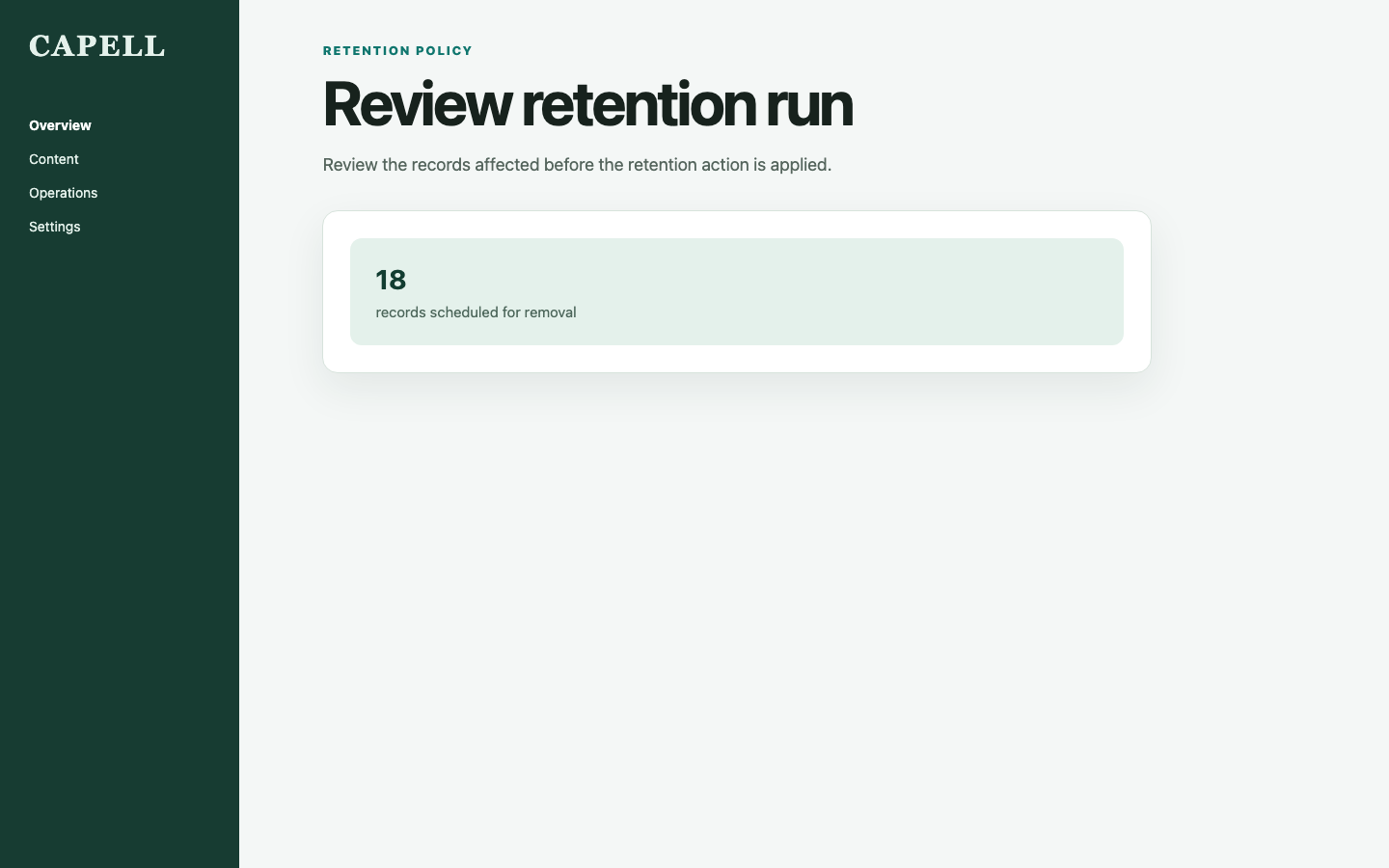 Privacy Retention Run Review screenshot.