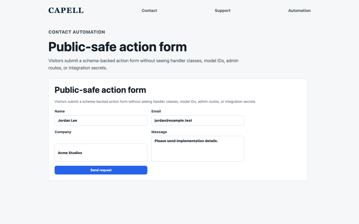 Public-safe frontend form for an active Public Action
