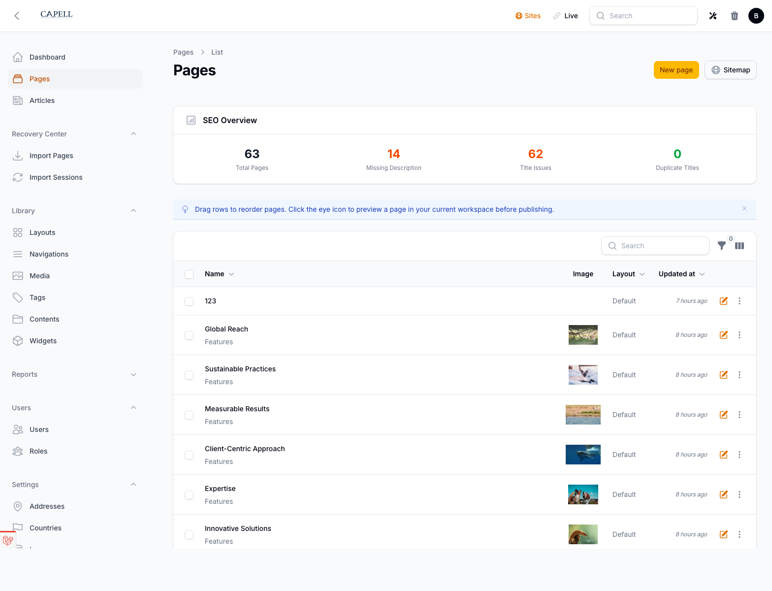01 Pages List screenshot.