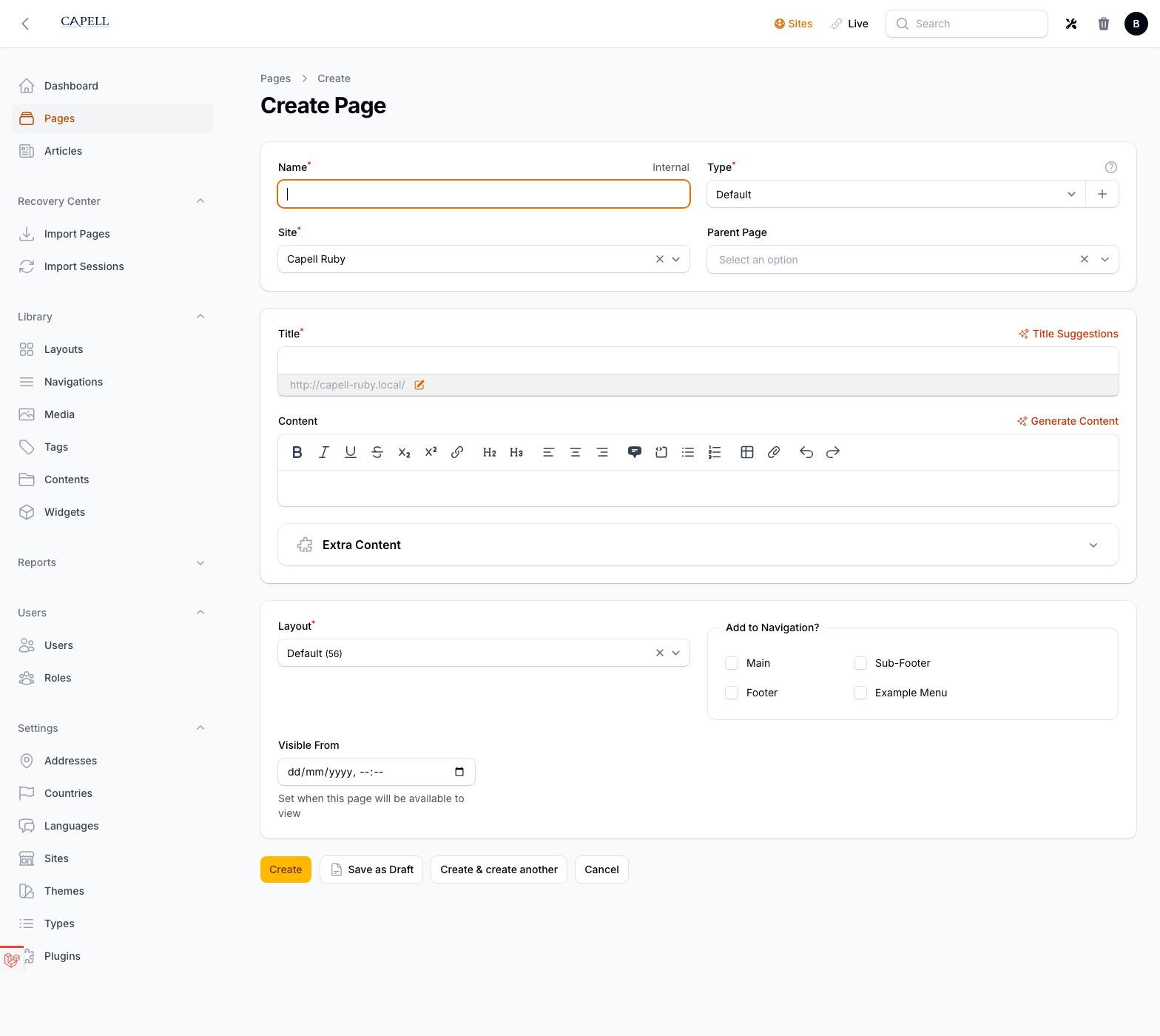 04 Create Page Save As Draft screenshot.