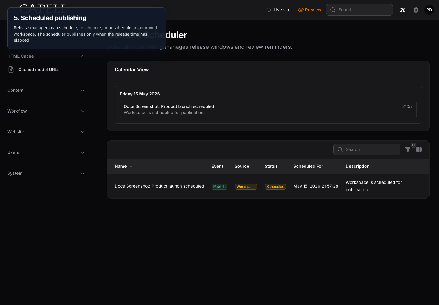 14 Scheduled Publishing screenshot.