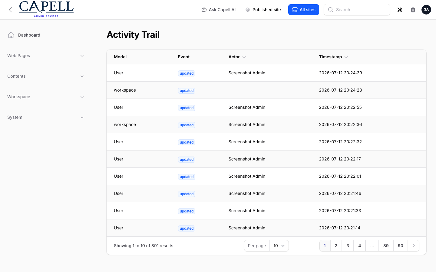 Activity History screenshot.