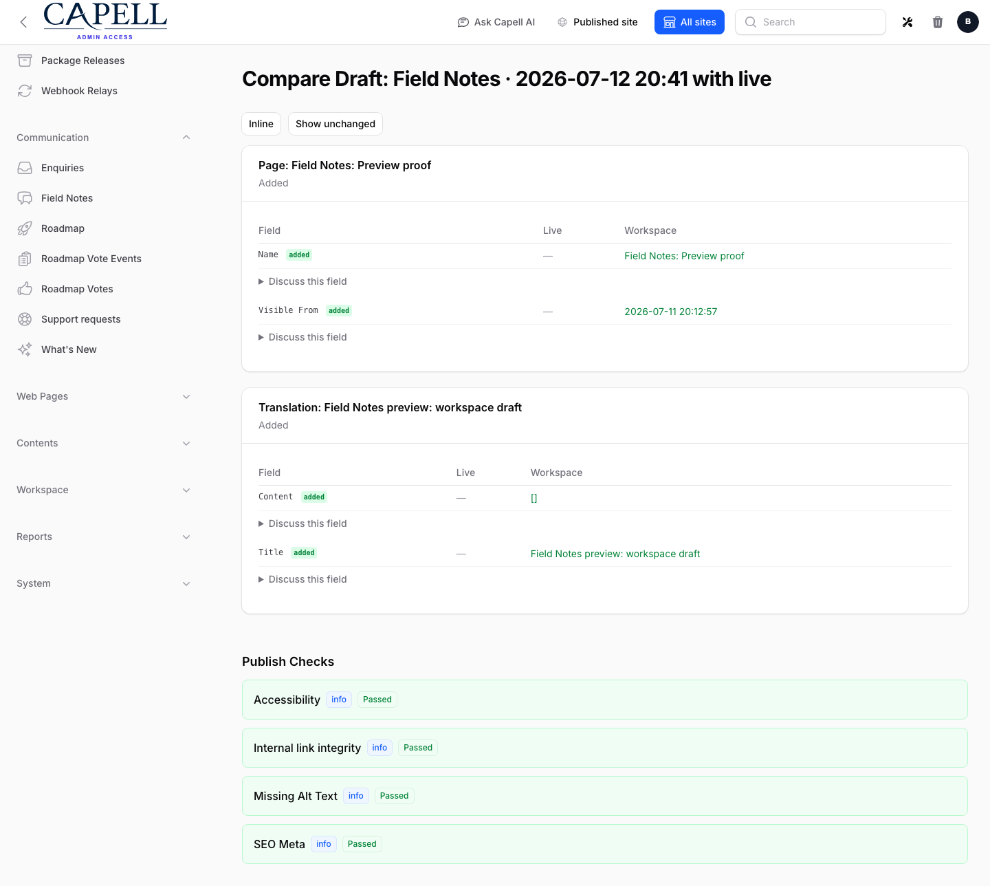Compare Readiness screenshot.