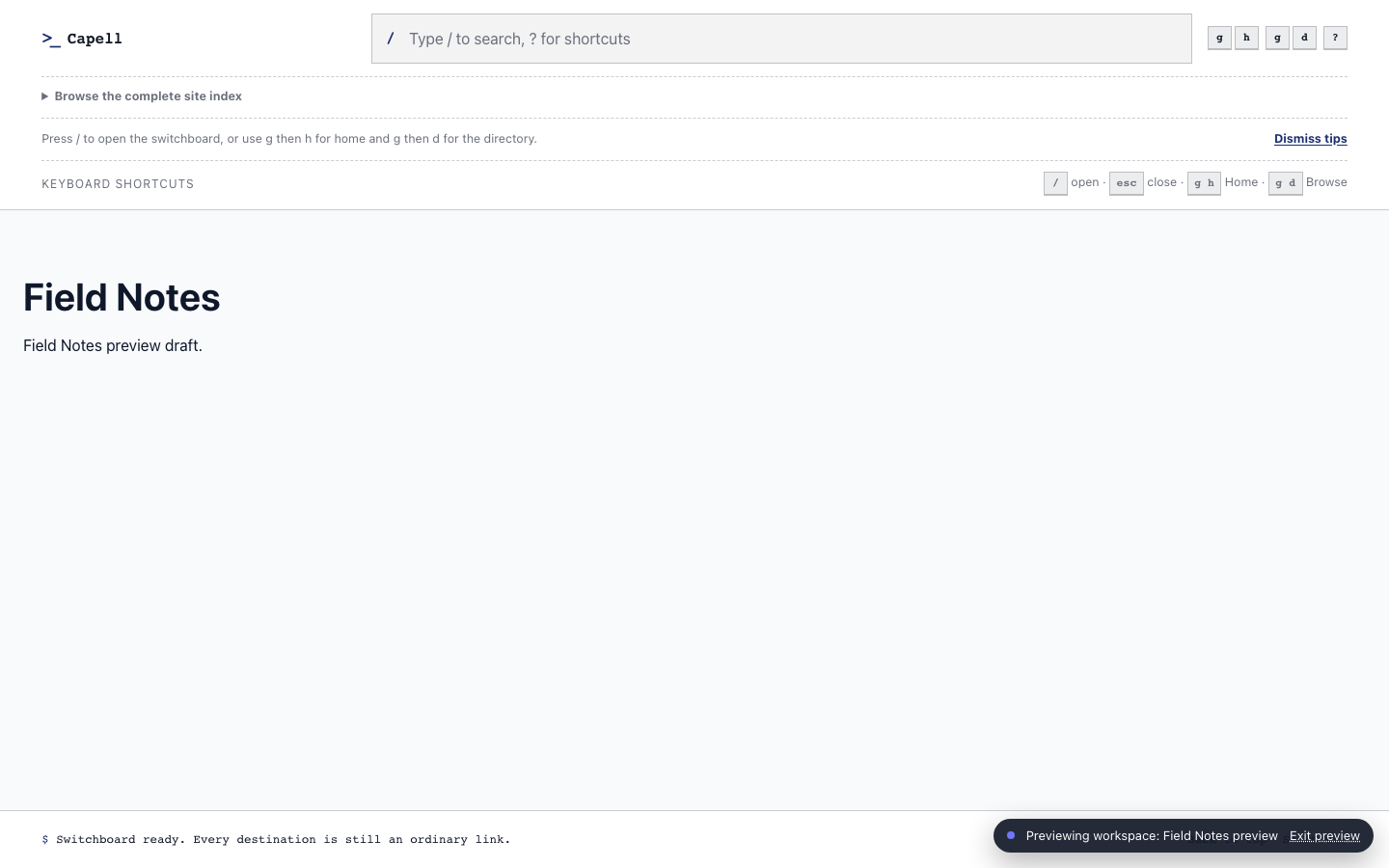 Signed draft preview of a page with the Publishing Studio preview indicator