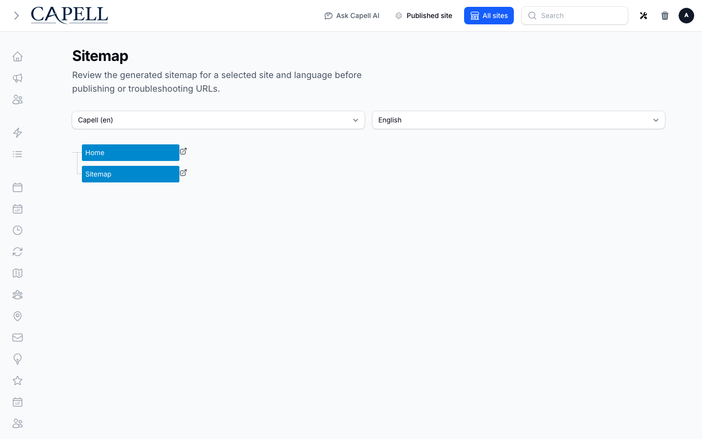 SEO Suite sitemap page in light mode