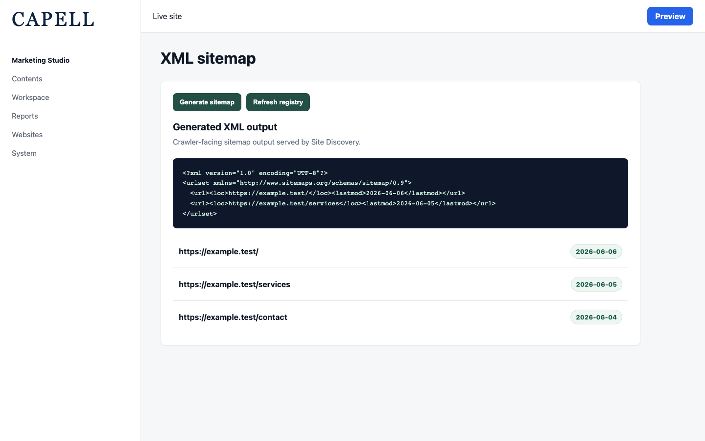 Xml Sitemap Output screenshot.