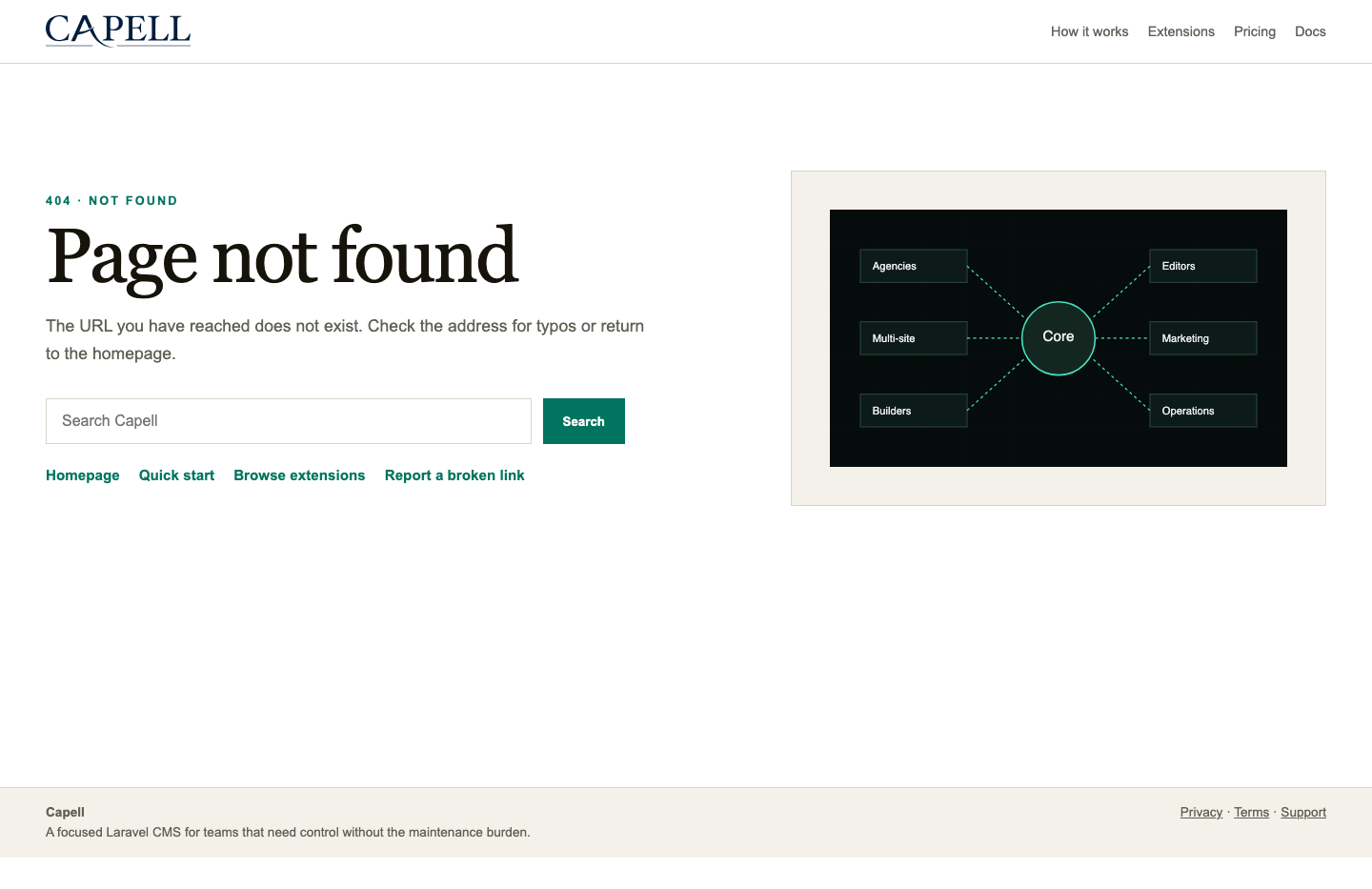 Smart 404 suggestions on an anonymous missing page at desktop width