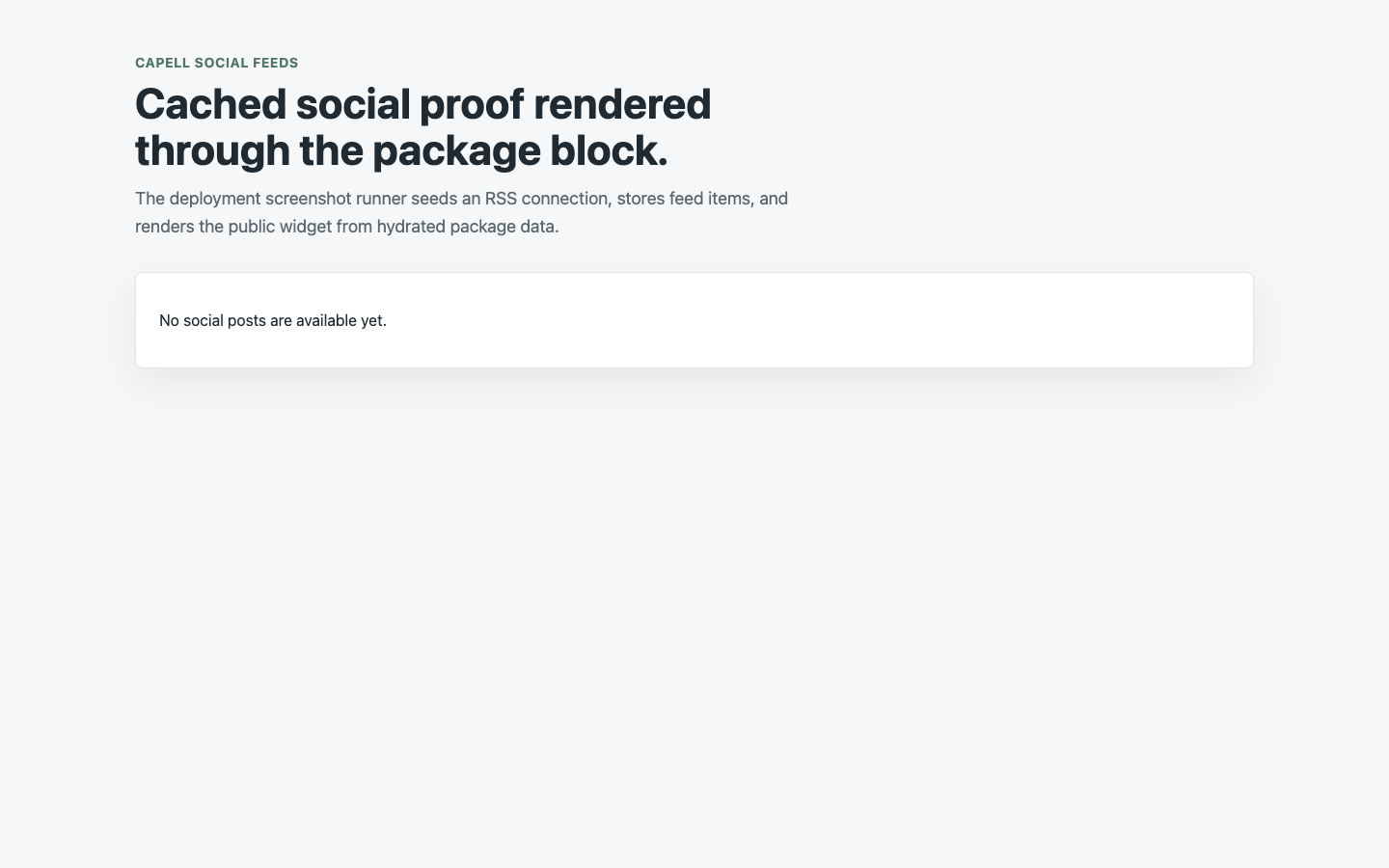 Social Feeds public carousel widget rendered with seeded cached RSS posts.