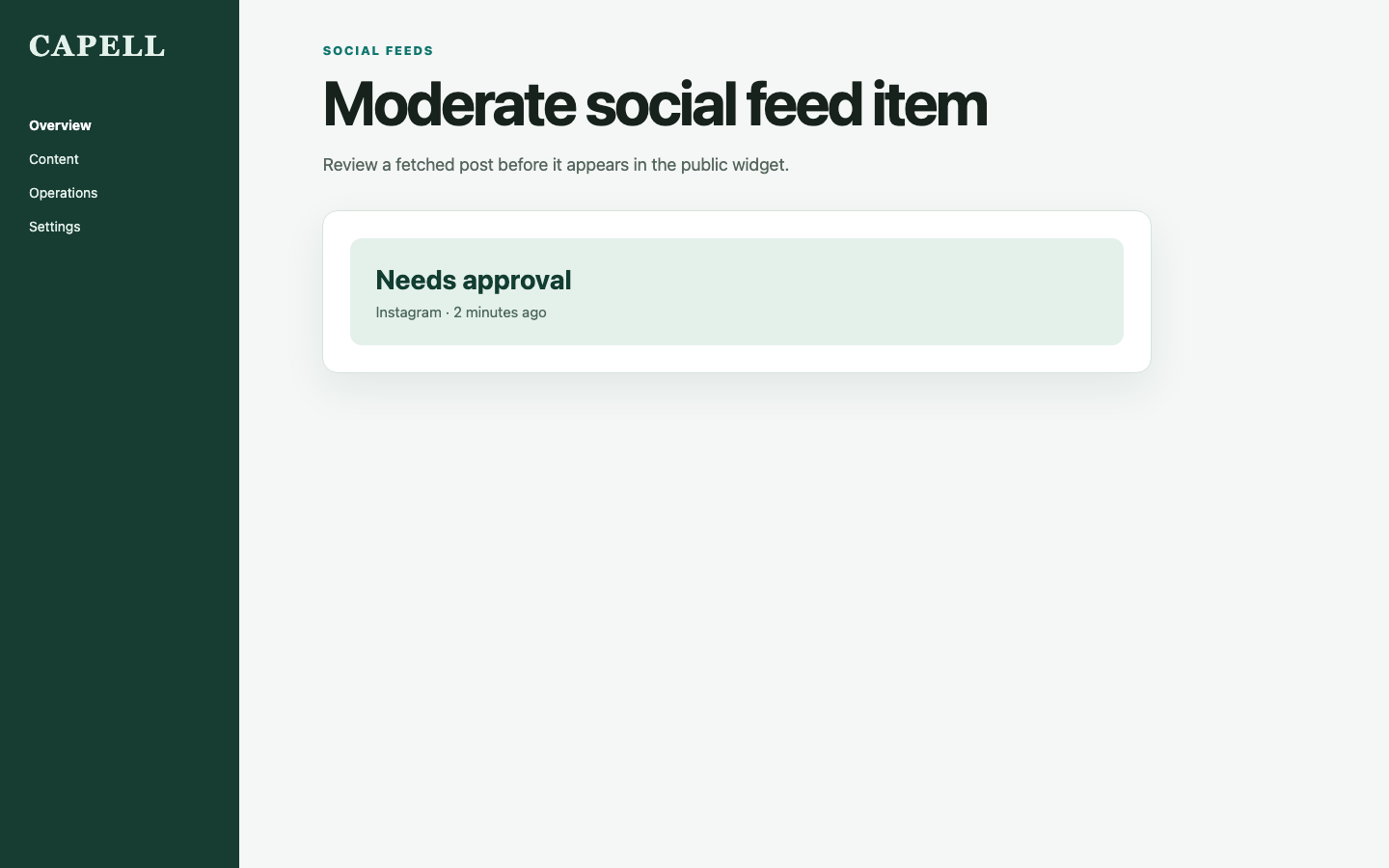 Social Feed Item Moderation screenshot.