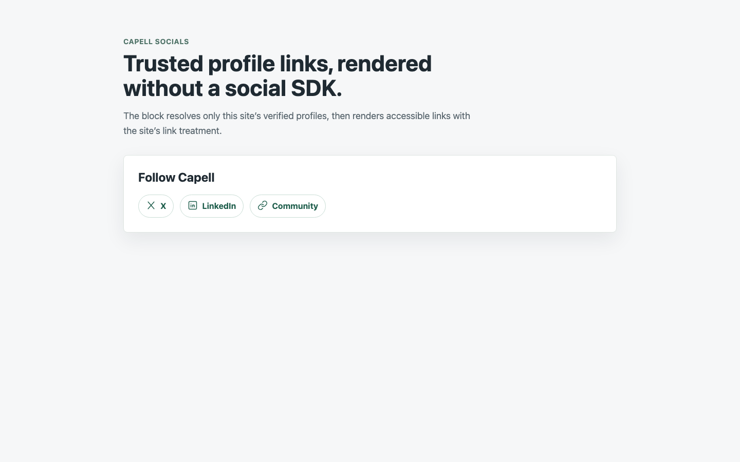 A public Socials follow widget with accessible profile links.