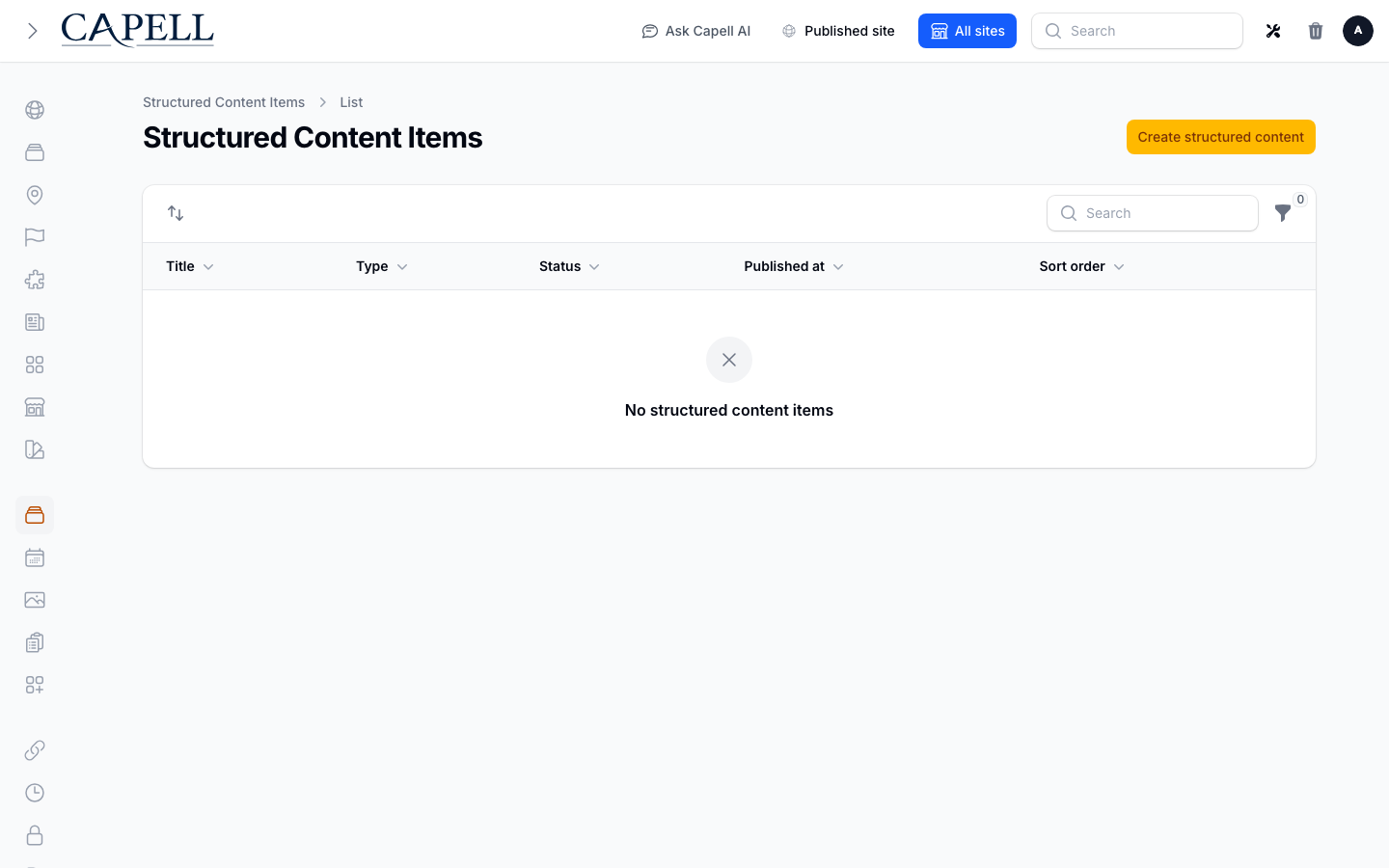 Structured Content Empty State screenshot.