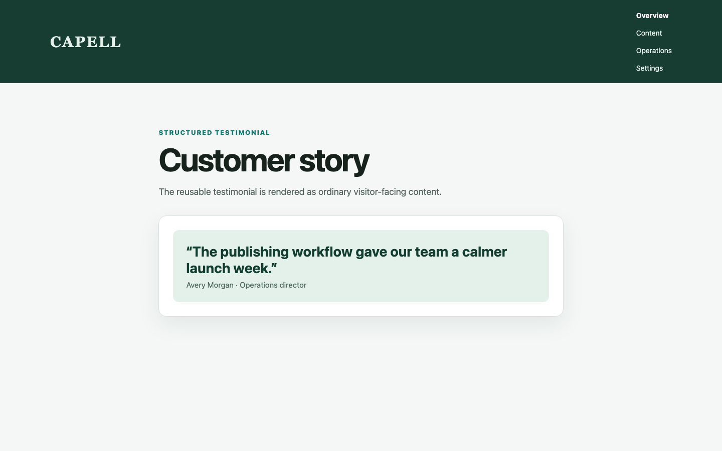 Structured Content Testimonial Public screenshot.