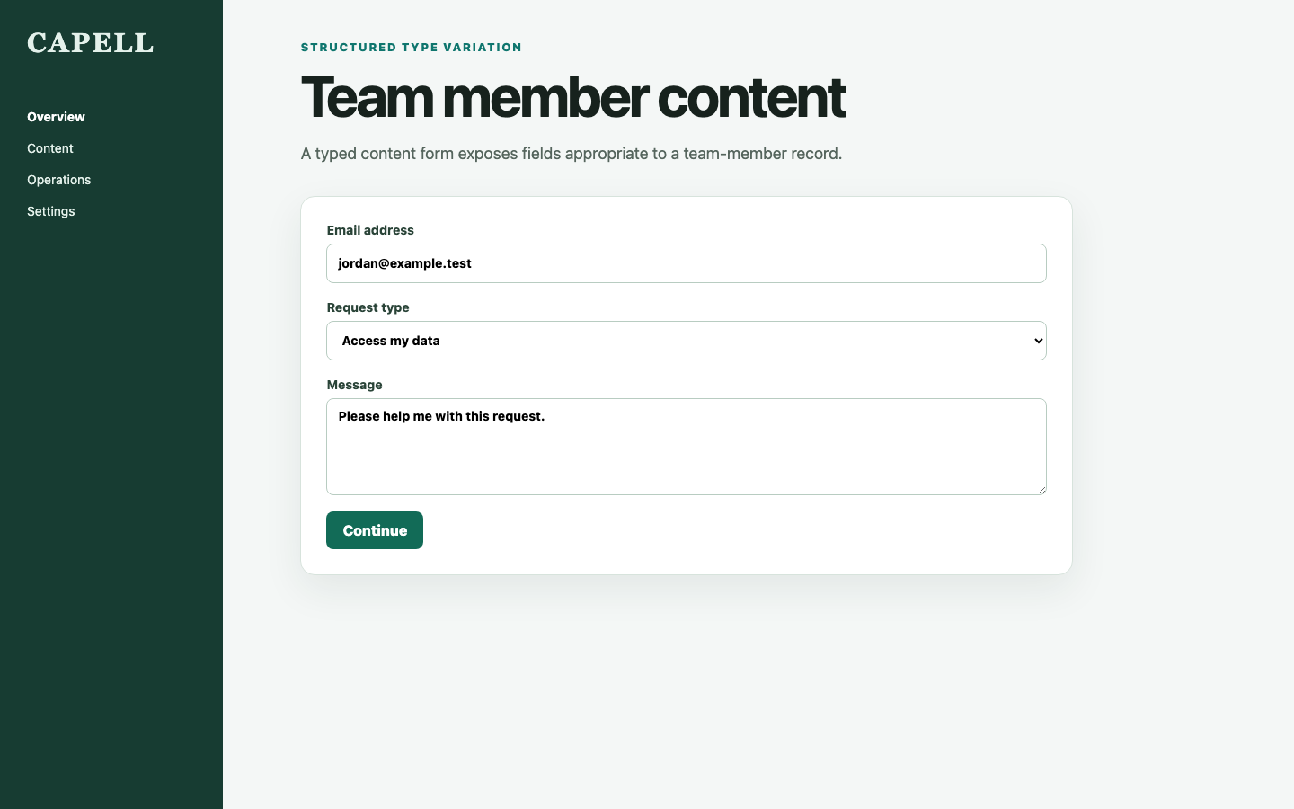 Structured Content Type Variation screenshot.