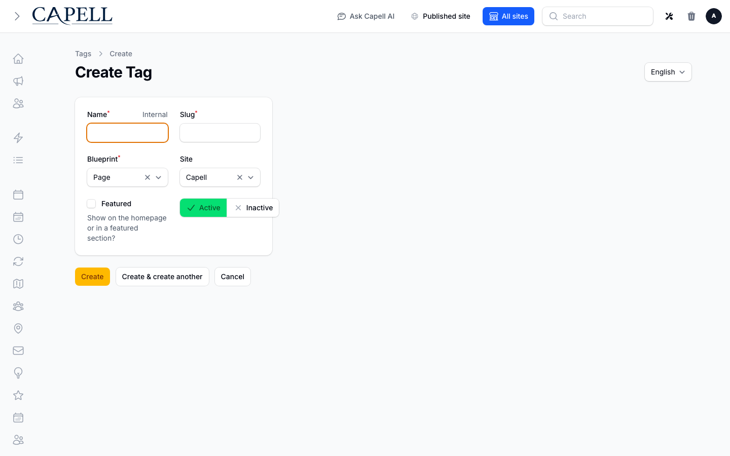 Create and edit tag form.