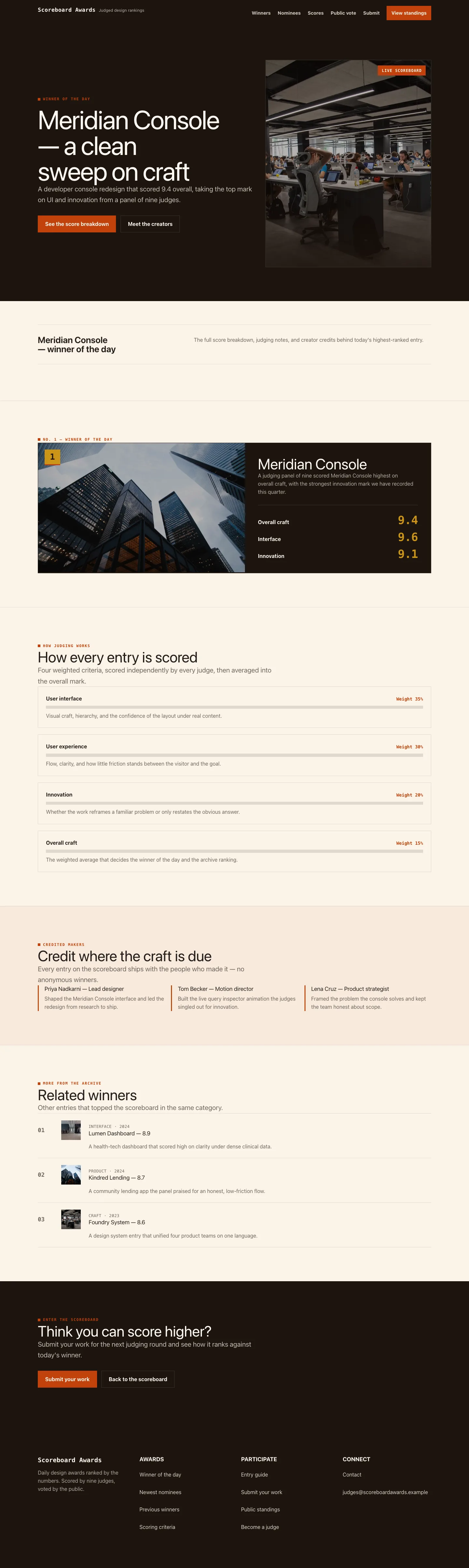 Awards landing page preview