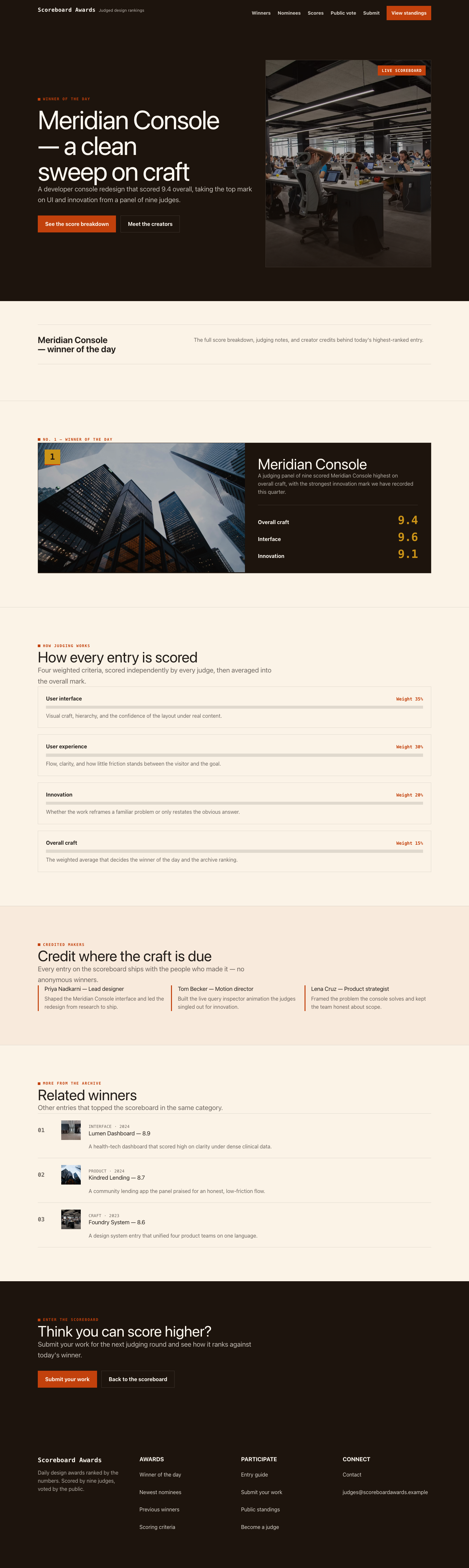 Awards landing page preview