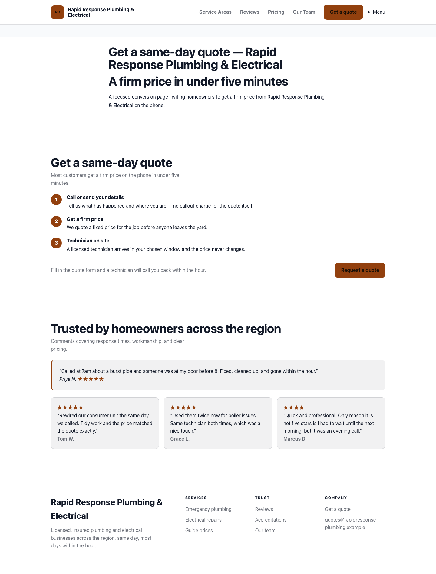 Business call-to-action page