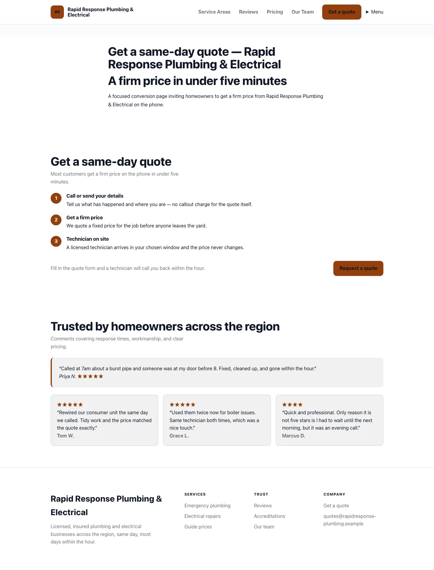 Business call-to-action page