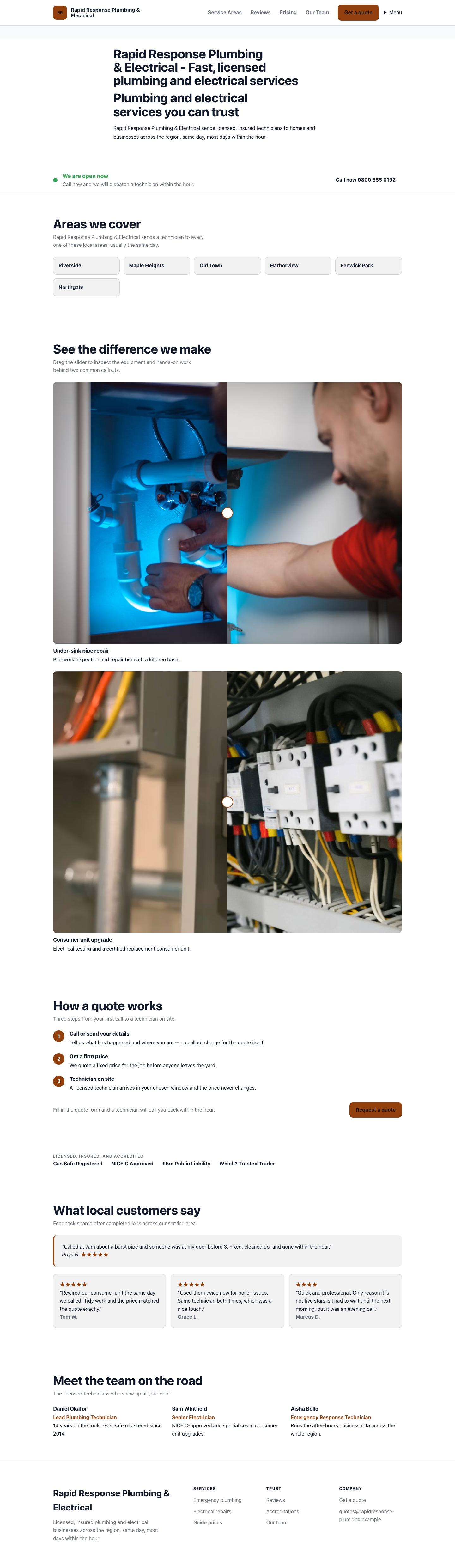 Business homepage for a local-service company
