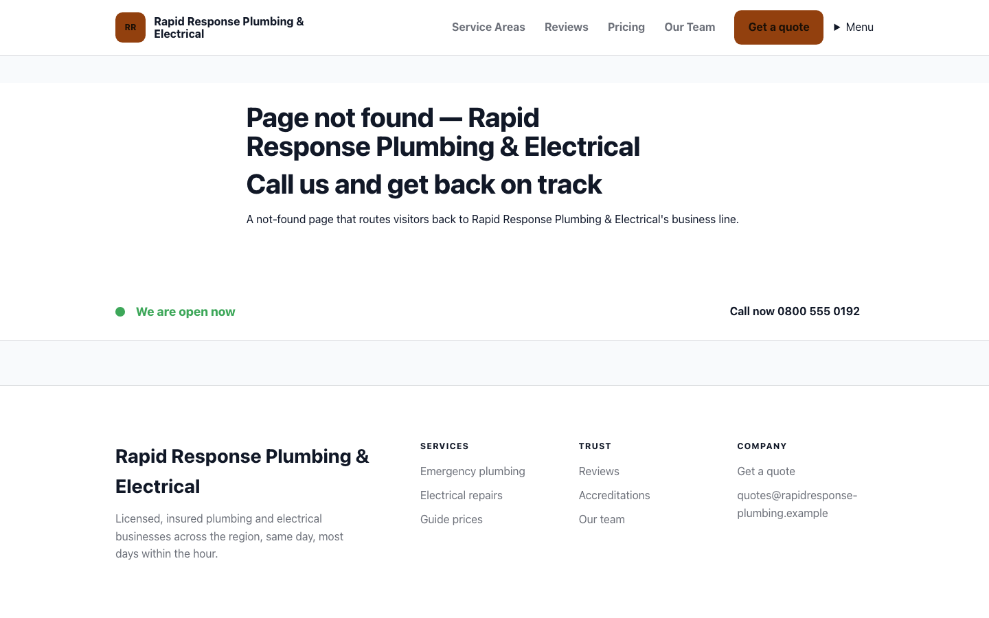 Business Not Found screenshot.