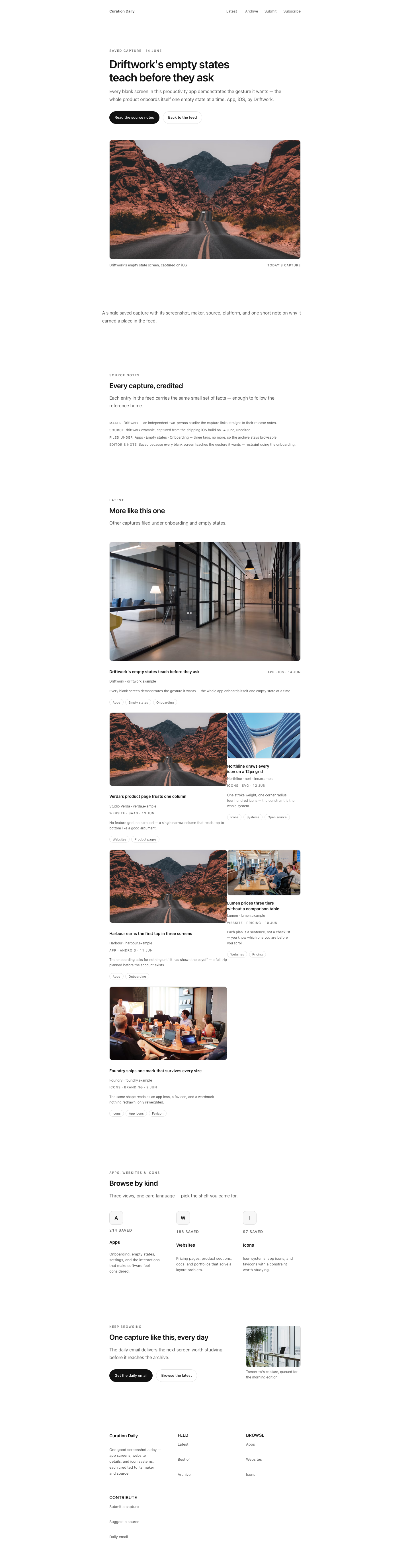 Curated landing page preview