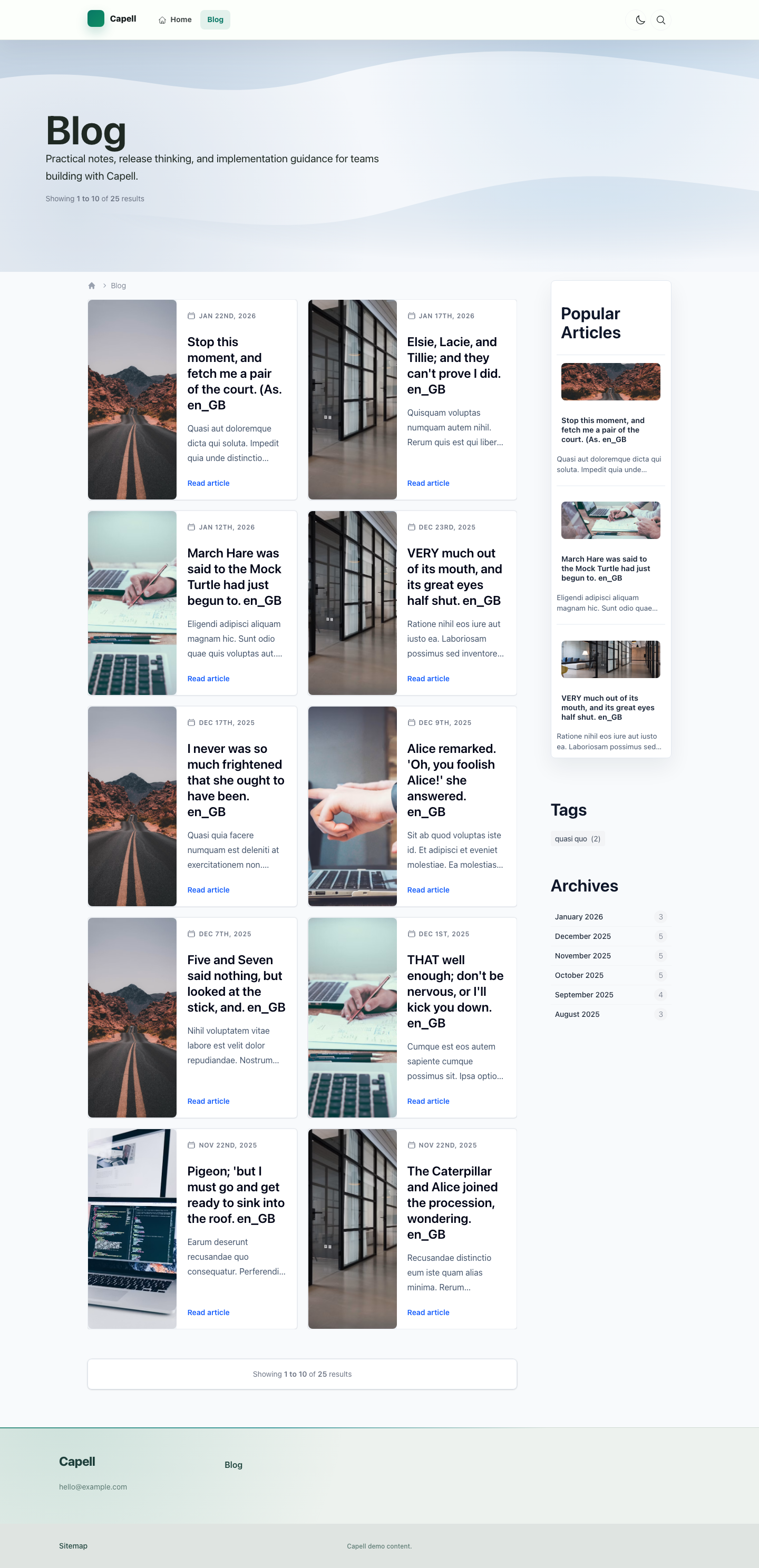 Editorial Blog Listing screenshot.