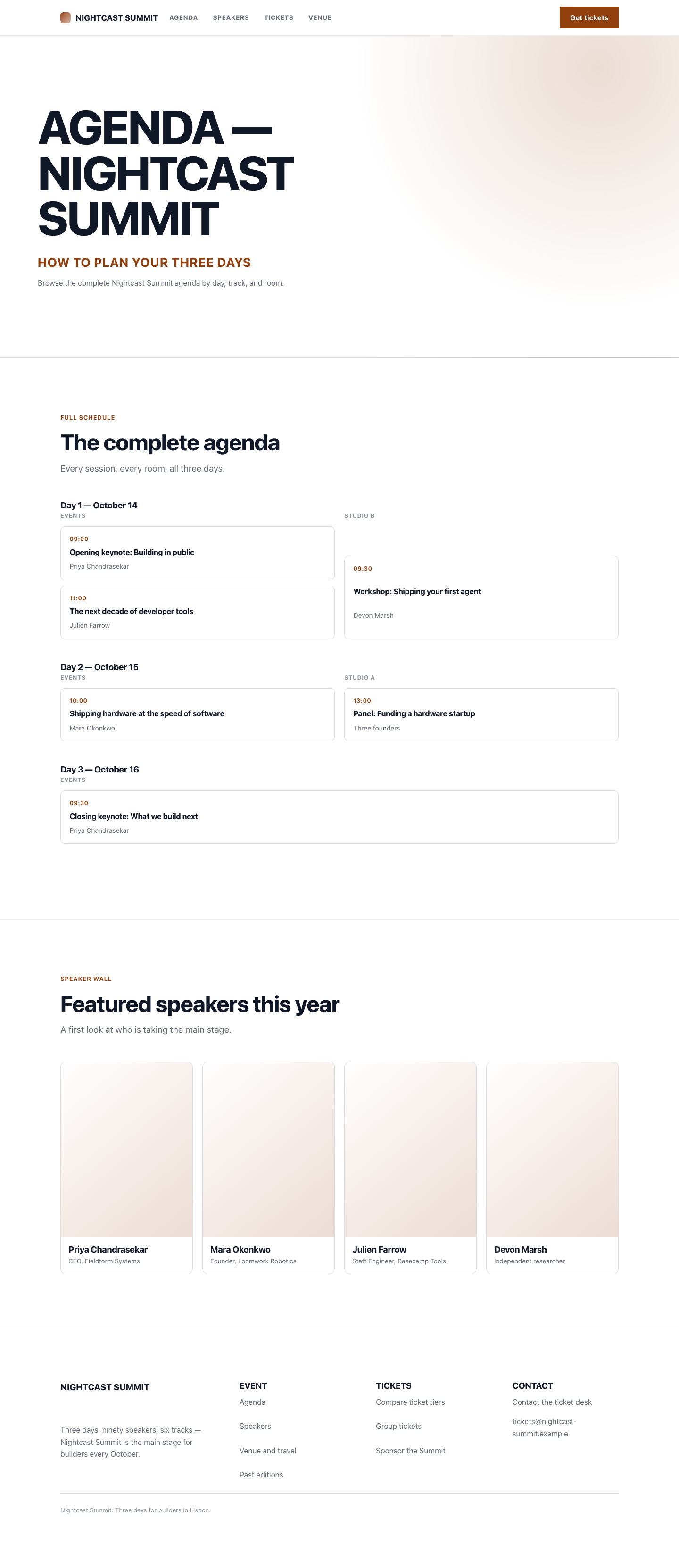 Events agenda directory