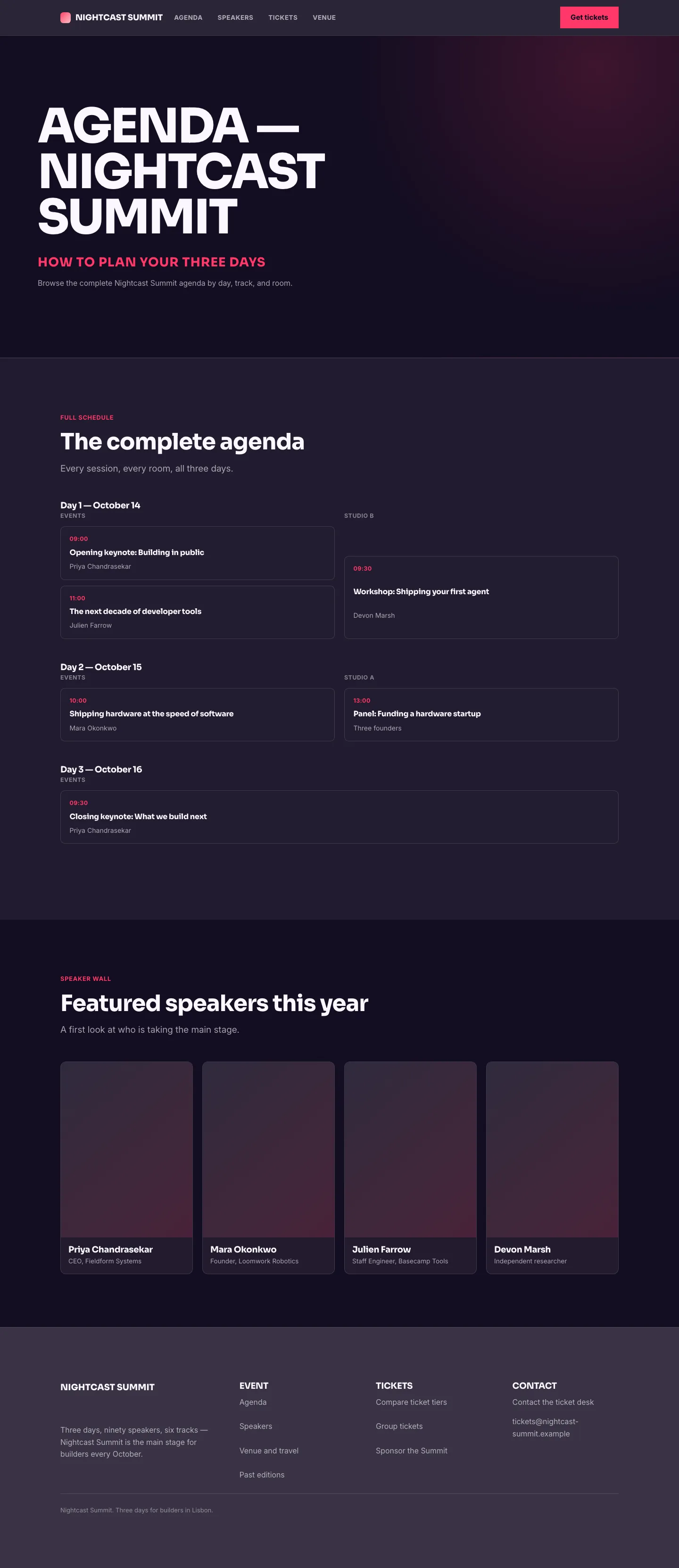 Events agenda directory