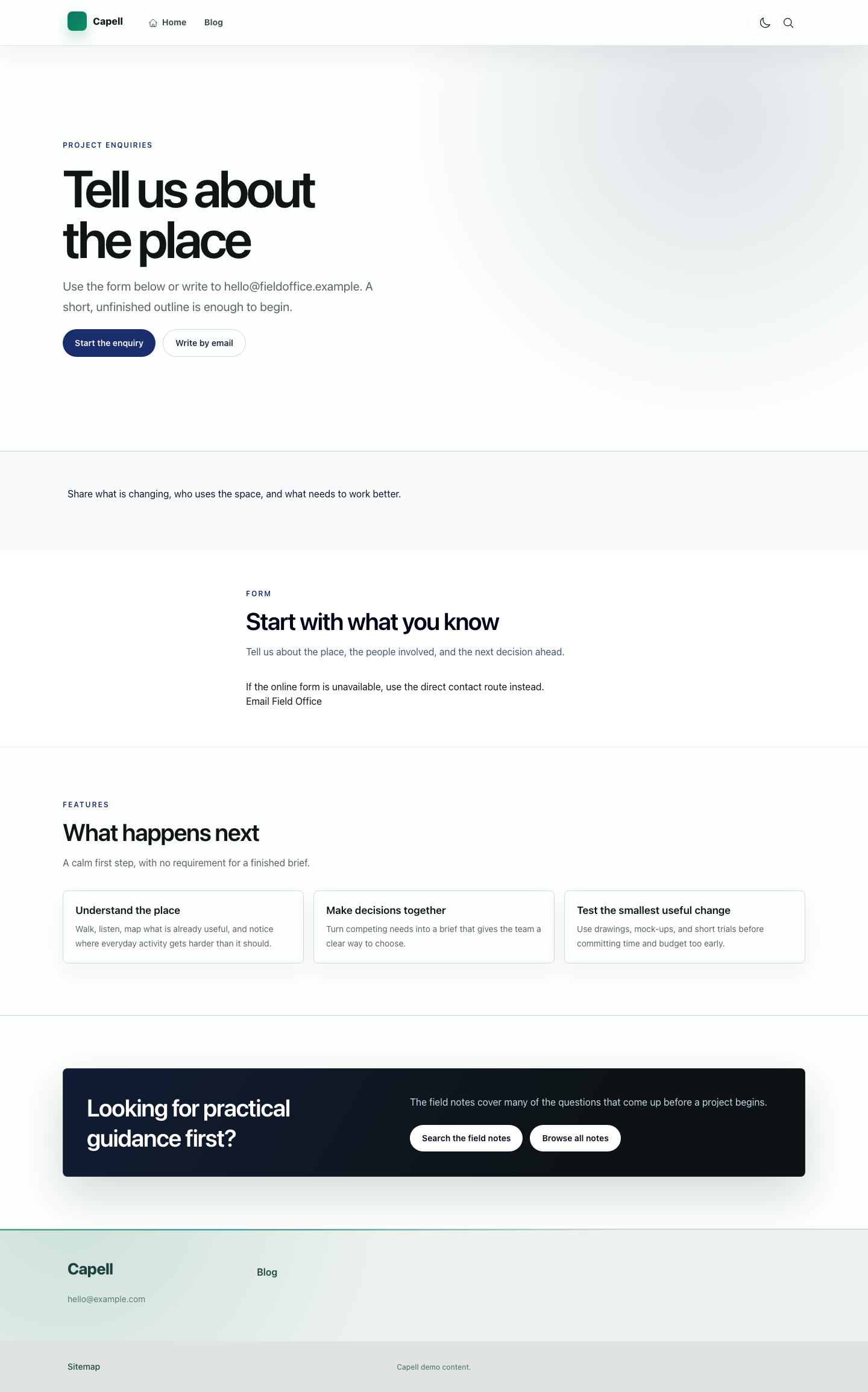 Foundation Theme contact page with form fields and supporting content.