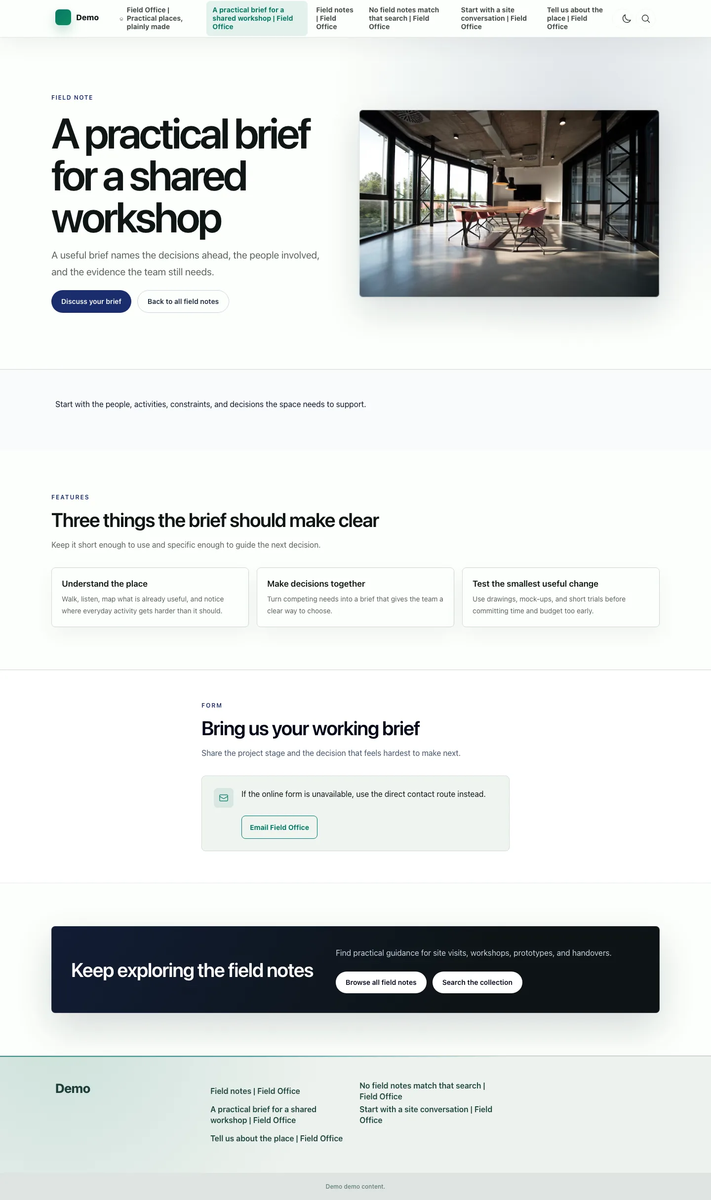 Foundation Theme detail article with hero, content, and related links.
