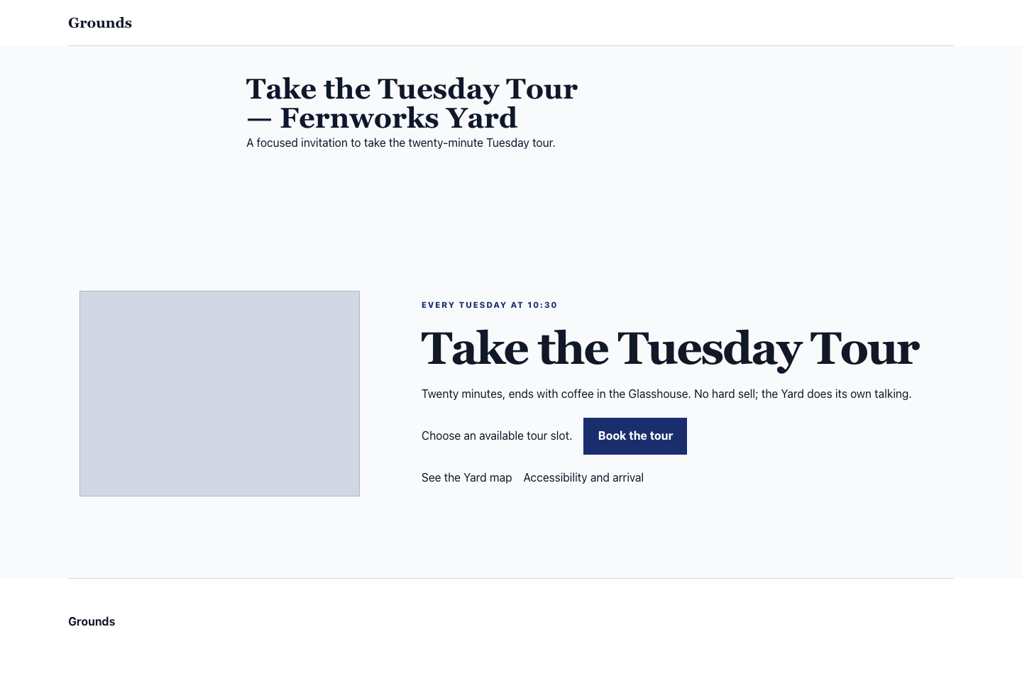 Fernworks Yard Tuesday tour planning panel