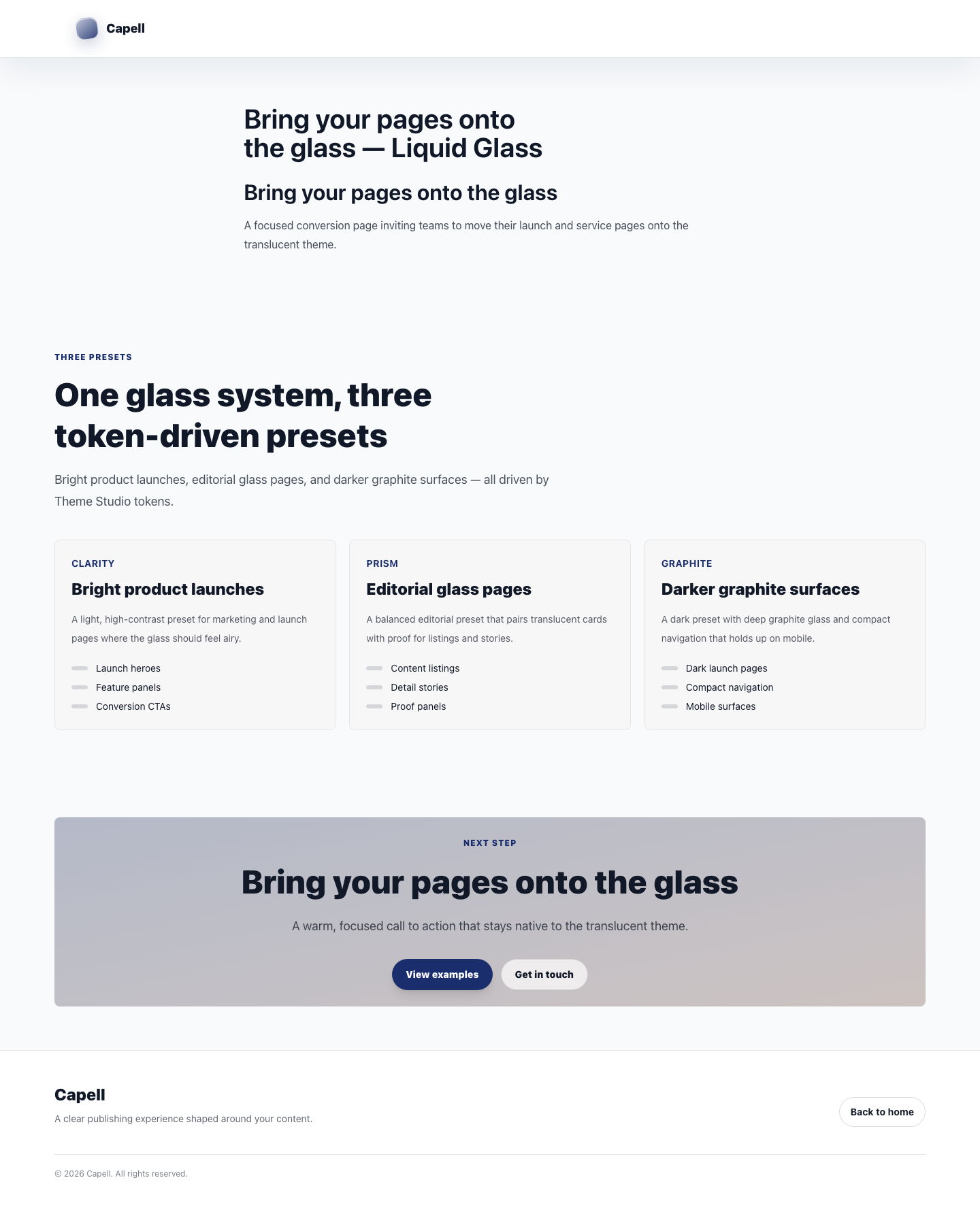 Liquid Glass Cta screenshot.