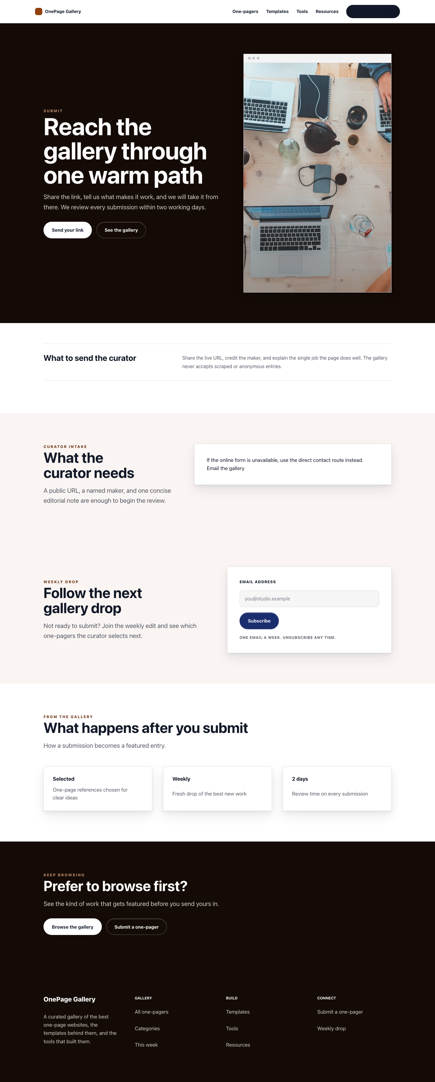 Onepage Contact screenshot.