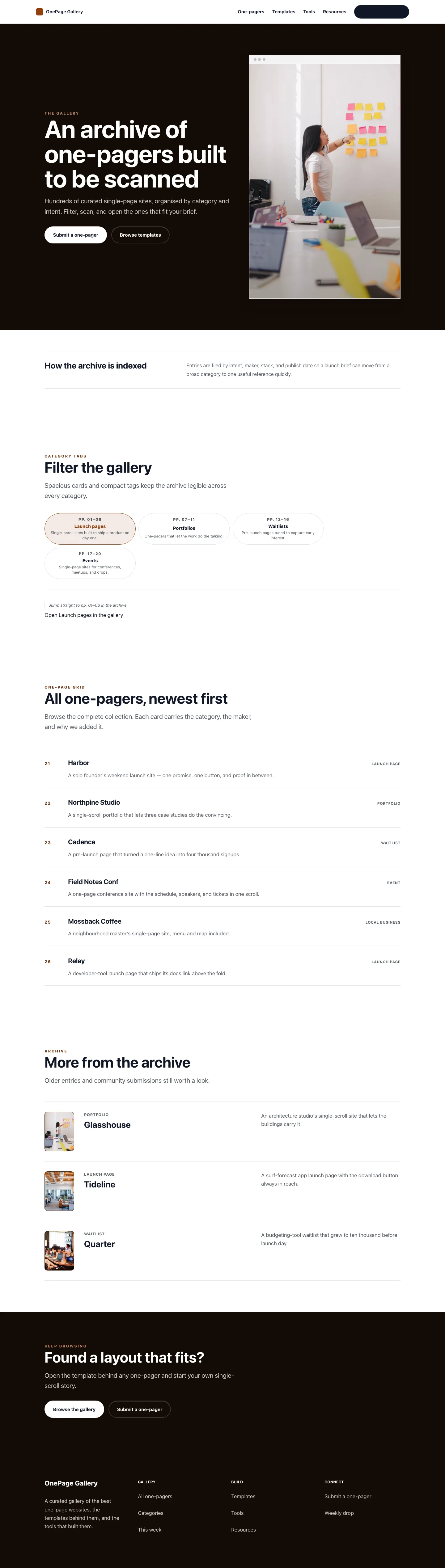 Onepage list page preview