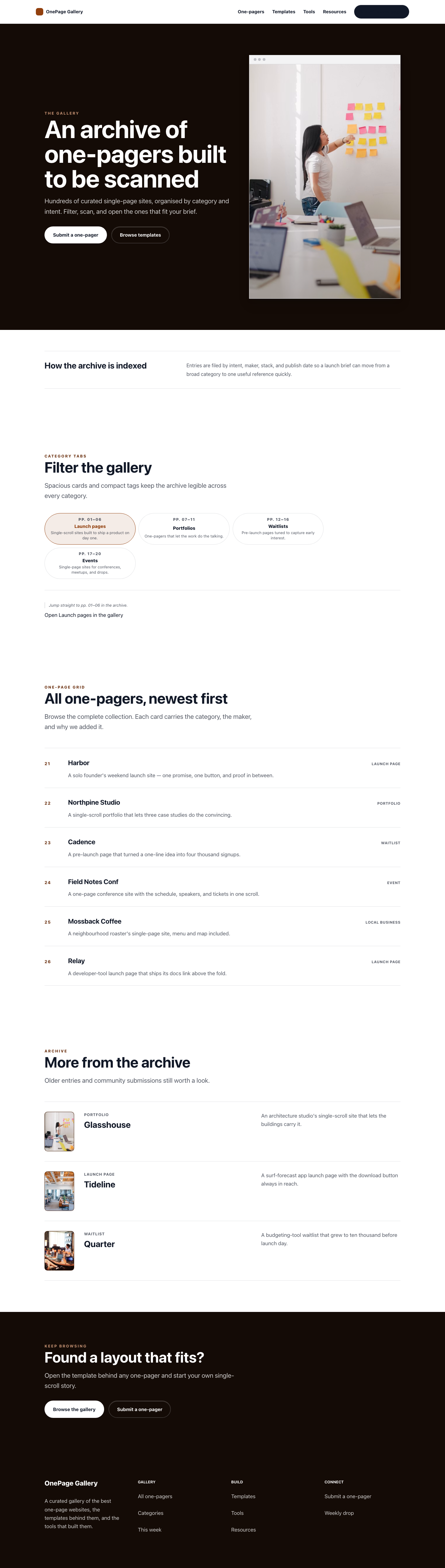 Onepage list page preview