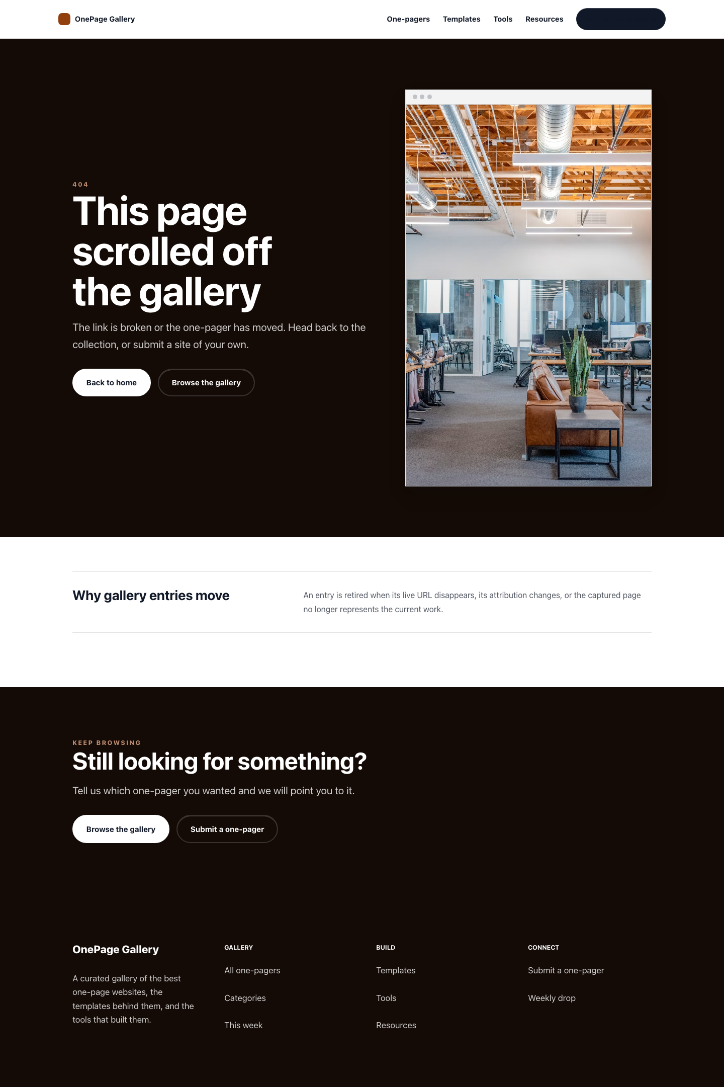 Onepage Not Found screenshot.